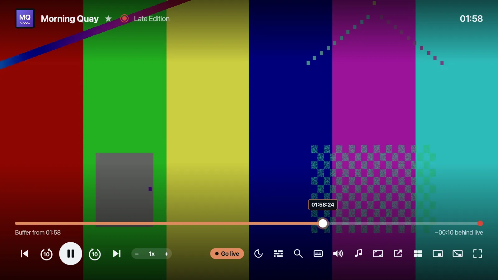 Live TV paused, with the time-shift bar